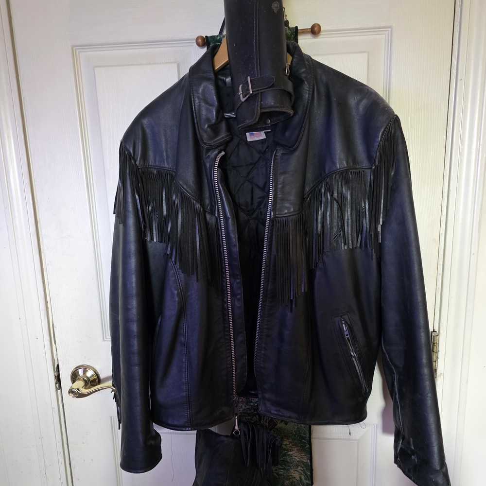Black Leather Fringe Performance Jacket